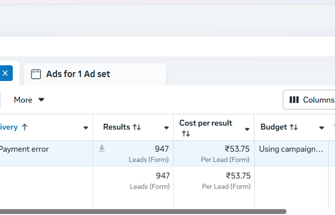 Facebook Leads ad results